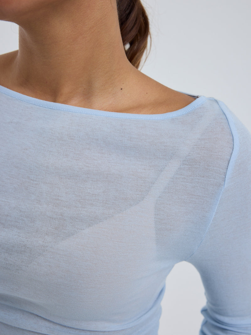 Seamless Basic Cotton Boat Neck | Cotton L/S T-Shirt Hazy Sky