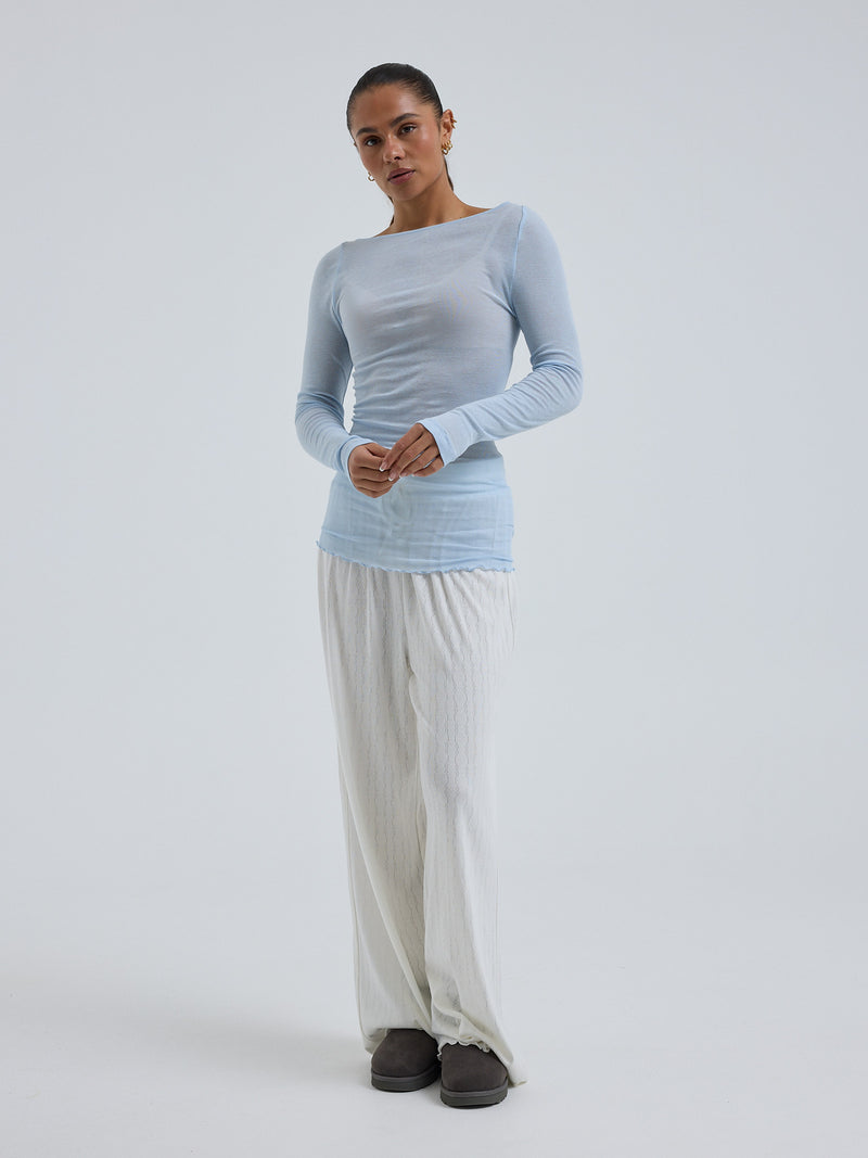 Seamless Basic Cotton Boat Neck | Cotton L/S T-Shirt Hazy Sky