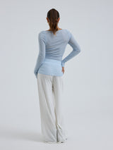 Seamless Basic Cotton Boat Neck | Cotton L/S T-Shirt Hazy Sky