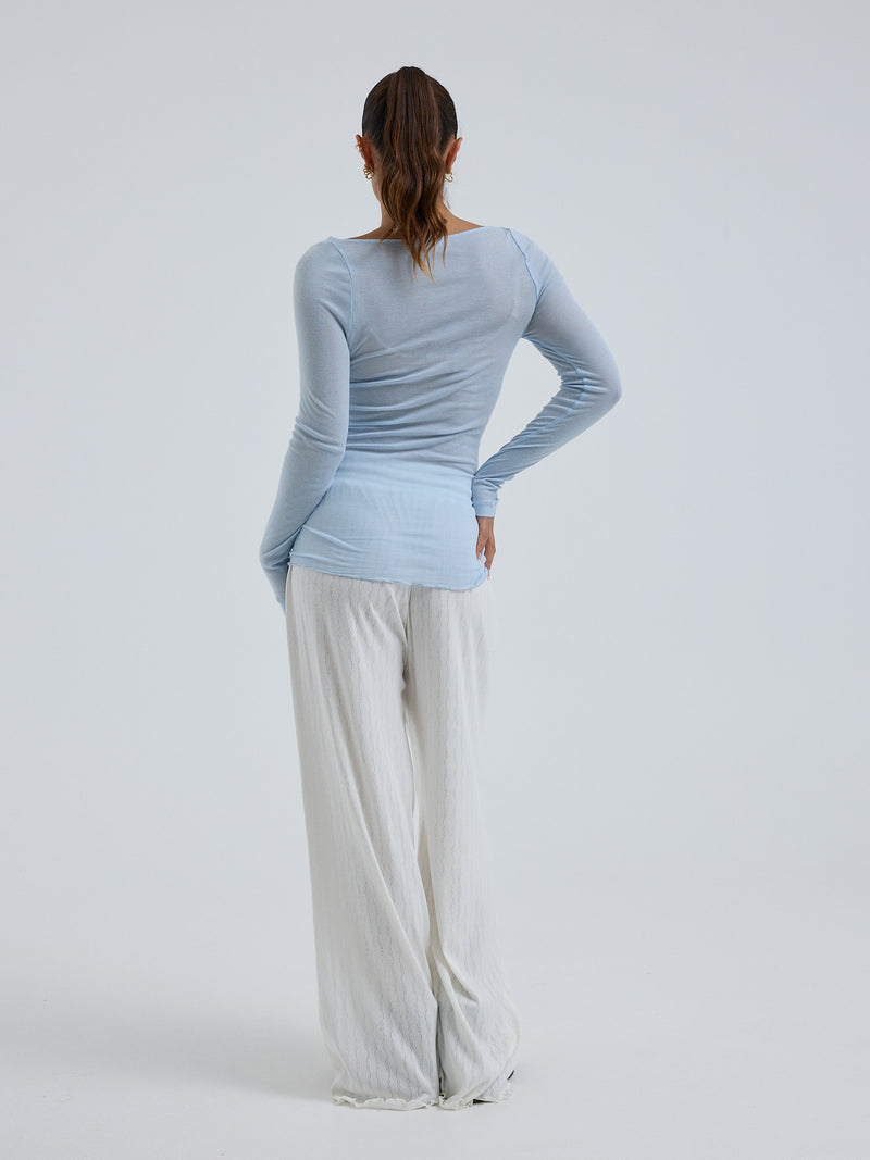 Seamless Basic Cotton Boat Neck | Cotton L/S T-Shirt Hazy Sky