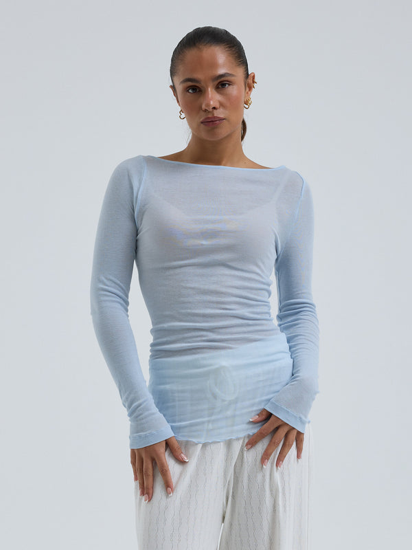 Seamless Basic Cotton Boat Neck | Cotton L/S T-Shirt Hazy Sky