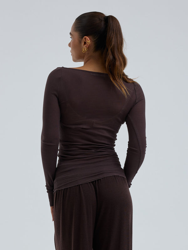 Seamless Basic Cotton Boat Neck | Cotton L/S T-Shirt Java