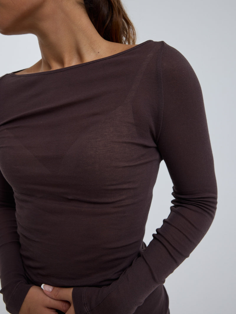 Seamless Basic Cotton Boat Neck | Cotton L/S T-Shirt Java