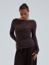 Seamless Basic Cotton Boat Neck | Cotton L/S T-Shirt Java