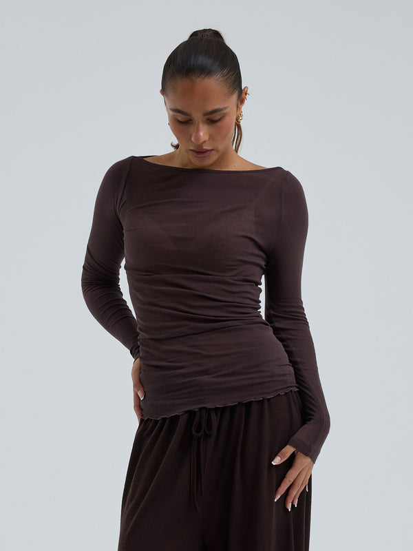 Seamless Basic Cotton Boat Neck | Cotton L/S T-Shirt Java