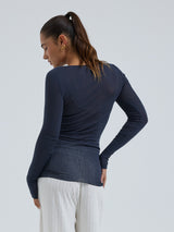 Seamless Basic Cotton Boat Neck | Cotton L/S T-Shirt Midnight