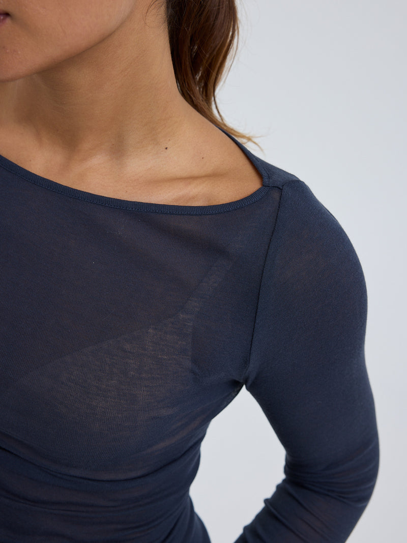 Seamless Basic Cotton Boat Neck | Cotton L/S T-Shirt Midnight