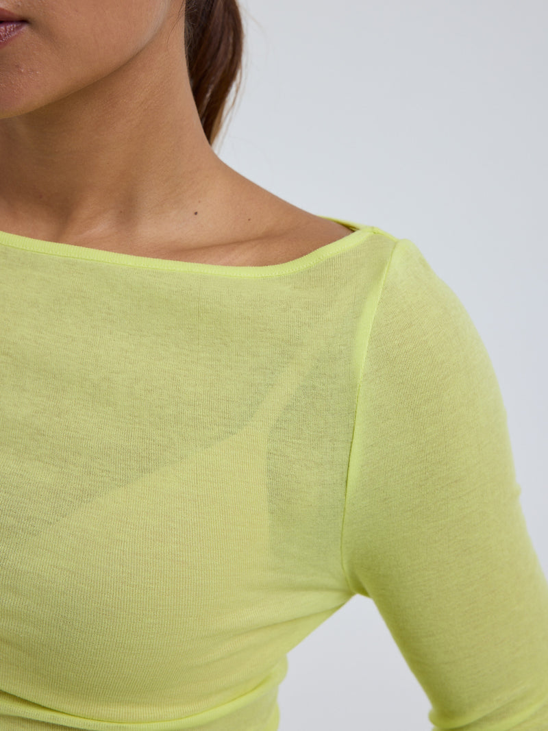Seamless Basic Cotton Boat Neck | Cotton L/S T-Shirt Neon Yellow