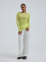 Seamless Basic Cotton Boat Neck | Cotton L/S T-Shirt Neon Yellow