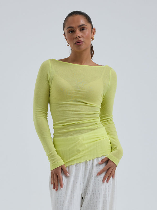 Seamless Basic Cotton Boat Neck | Cotton L/S T-Shirt Neon Yellow