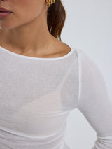 Seamless Basic Cotton Boat Neck | Cotton L/S T-Shirt Off-White