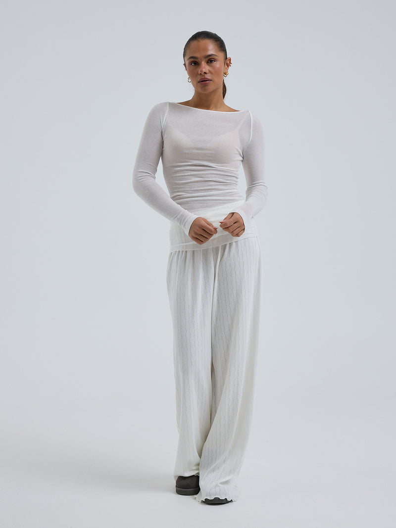 Seamless Basic Cotton Boat Neck | Cotton L/S T-Shirt Off-White