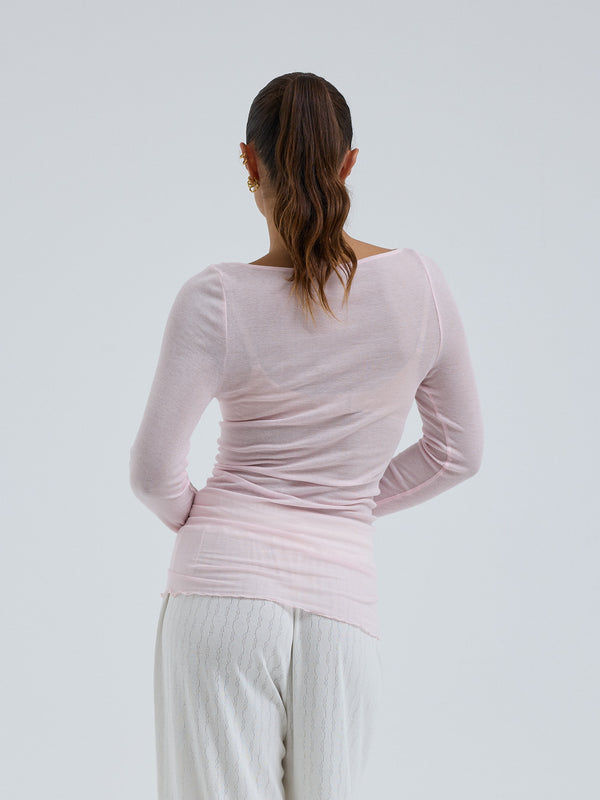 Seamless Basic Cotton Boat Neck | Cotton L/S T-Shirt Pale Rose