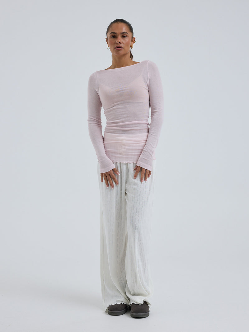 Seamless Basic Cotton Boat Neck | Cotton L/S T-Shirt Pale Rose