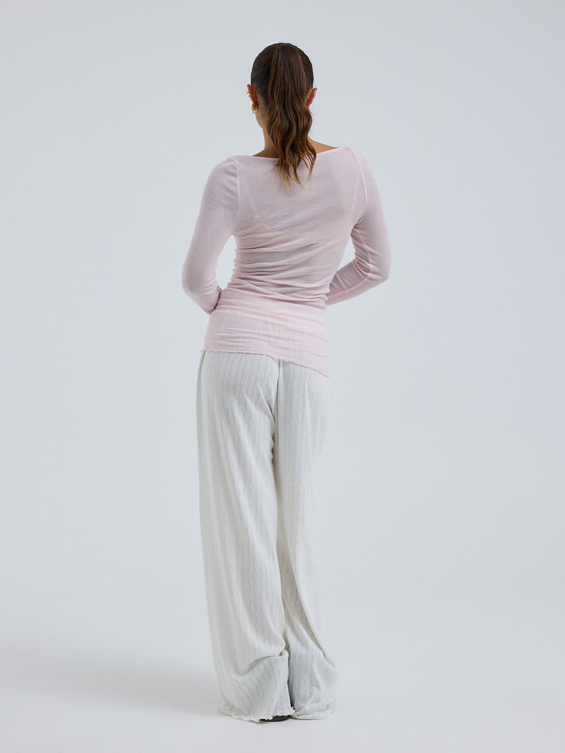 Seamless Basic Cotton Boat Neck | Cotton L/S T-Shirt Pale Rose