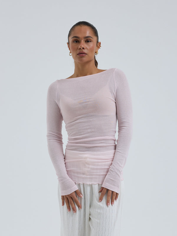 Seamless Basic Cotton Boat Neck | Cotton L/S T-Shirt Pale Rose