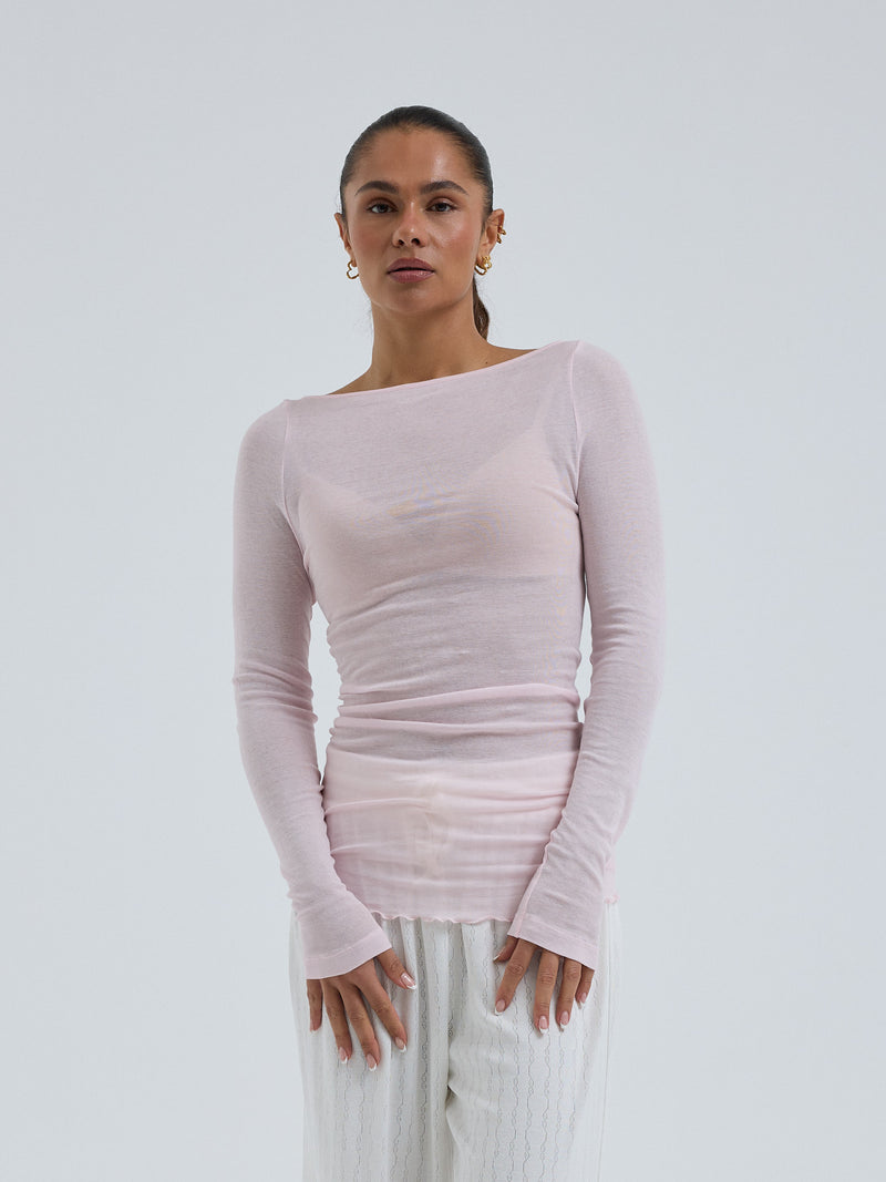 Seamless Basic Cotton Boat Neck | Cotton L/S T-Shirt Pale Rose