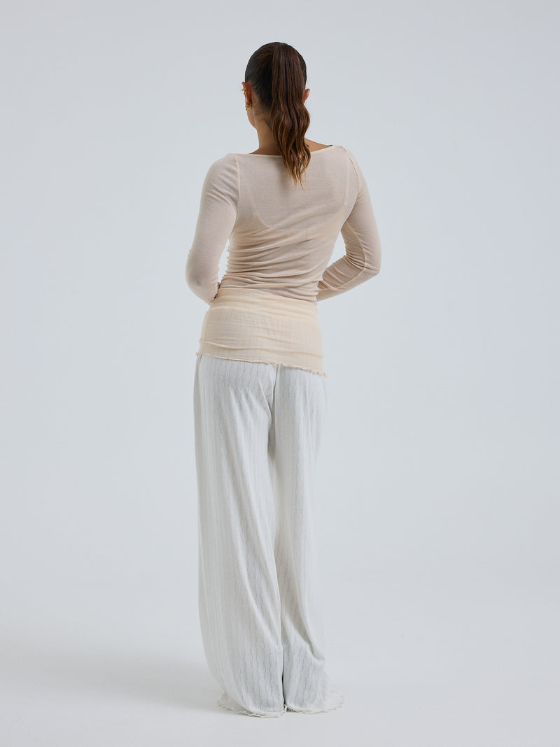 Seamless Basic Cotton Boat Neck | Cotton L/S T-Shirt Rosie Beige