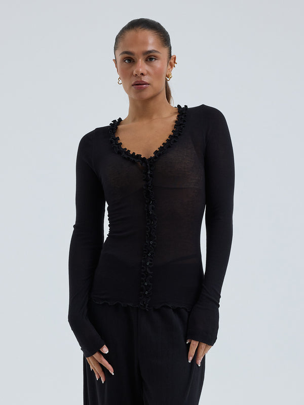 Seamless Basic Cotton Cardy | Cotton Cardigan Black