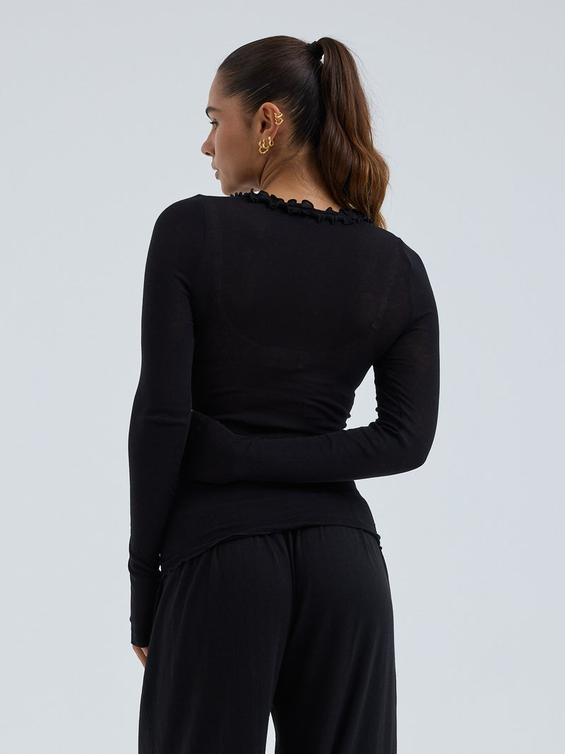 Seamless Basic Cotton Cardy | Cotton Cardigan Black