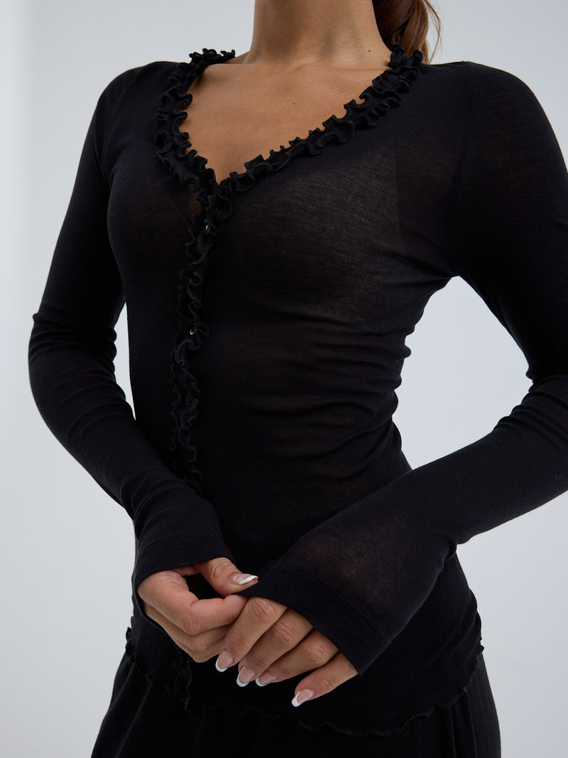 Seamless Basic Cotton Cardy | Cotton Cardigan Black