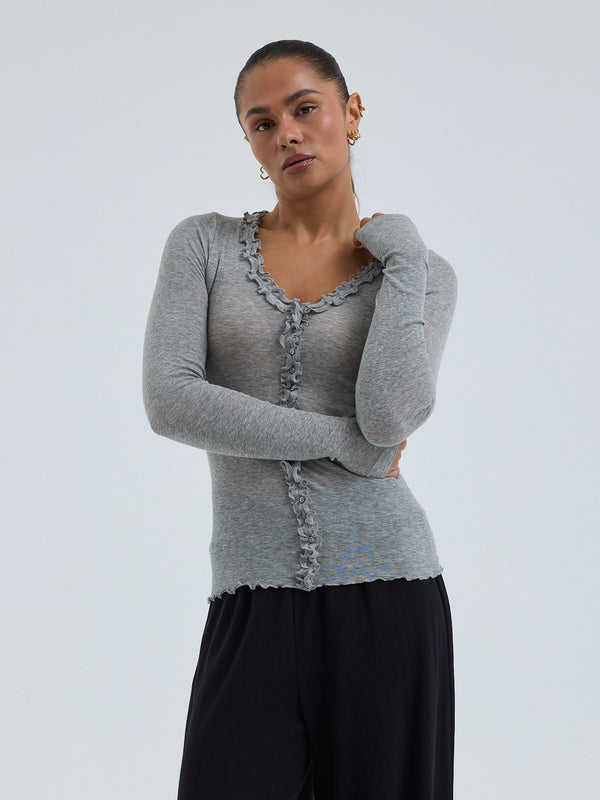 Seamless Basic Cotton Cardy | Cotton Cardigan Grey Melange