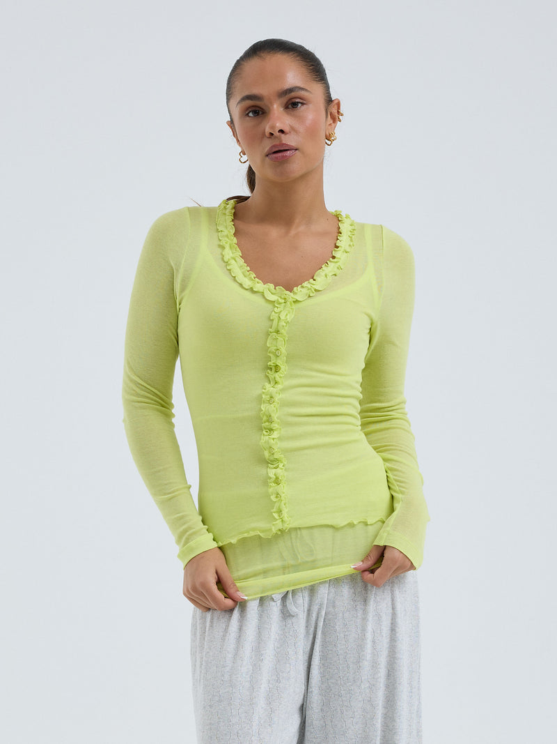 Seamless Basic Cotton Cardy | Cotton Cardigan Neon Yellow