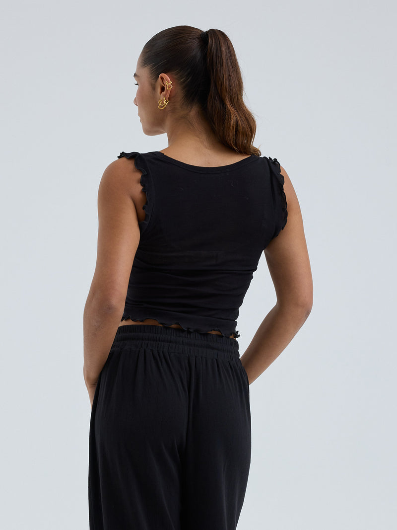 Seamless Basic Cotton Crop Top | Cotton Tank Top Black