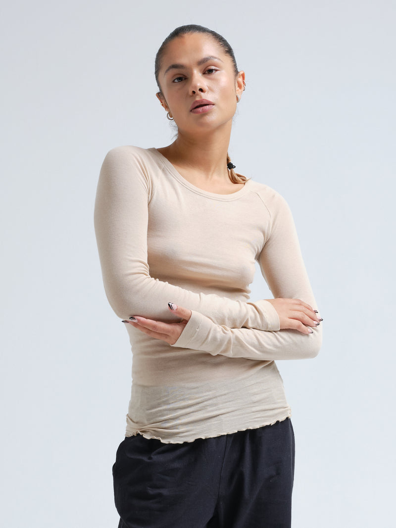 Seamless Basic Cotton Elvira | Cotton L/S T-Shirt Dark sand