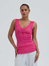 Seamless Basic Cotton Lacey | Cotton Tank Top Berry Pink