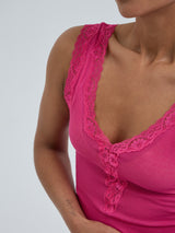 Seamless Basic Cotton Lacey | Cotton Tank Top Berry Pink