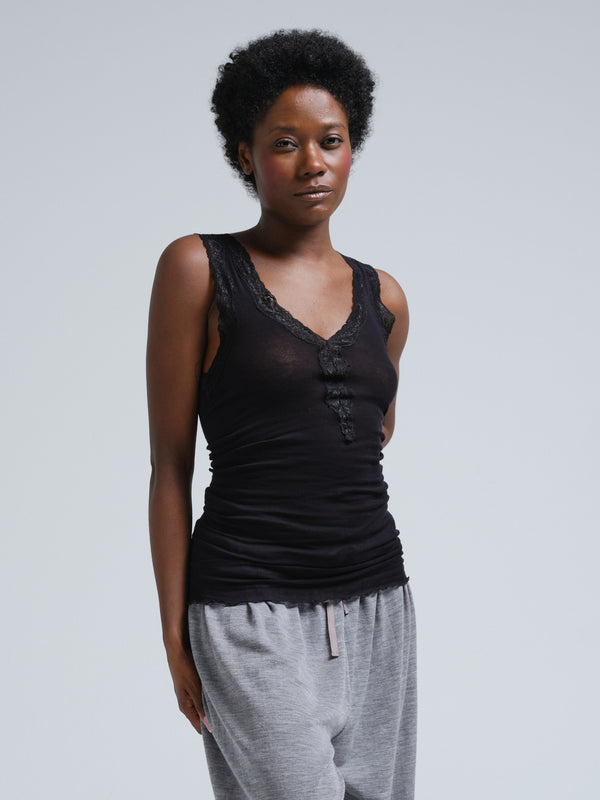 Seamless Basic Cotton Lacey | Cotton Tank Top Black