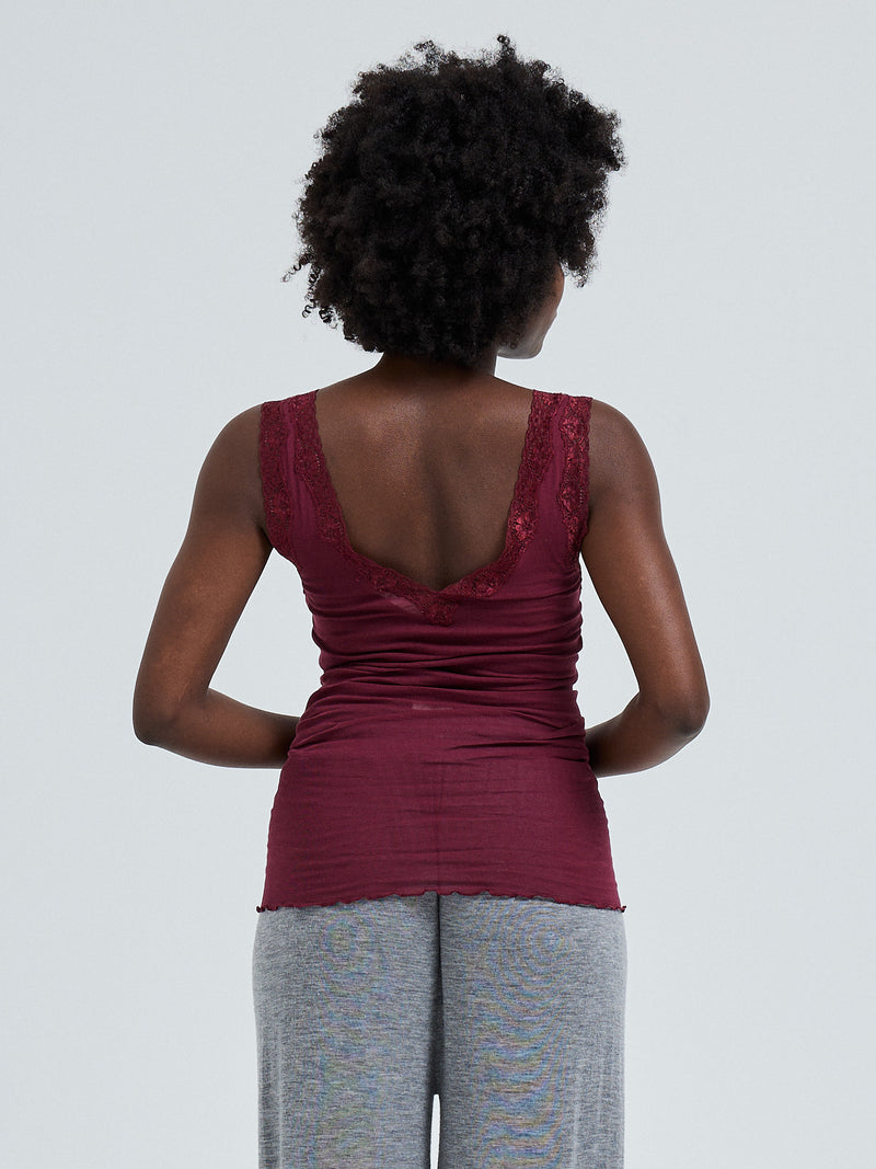 Seamless Basic Cotton Lacey | Cotton Tank Top Burgundy