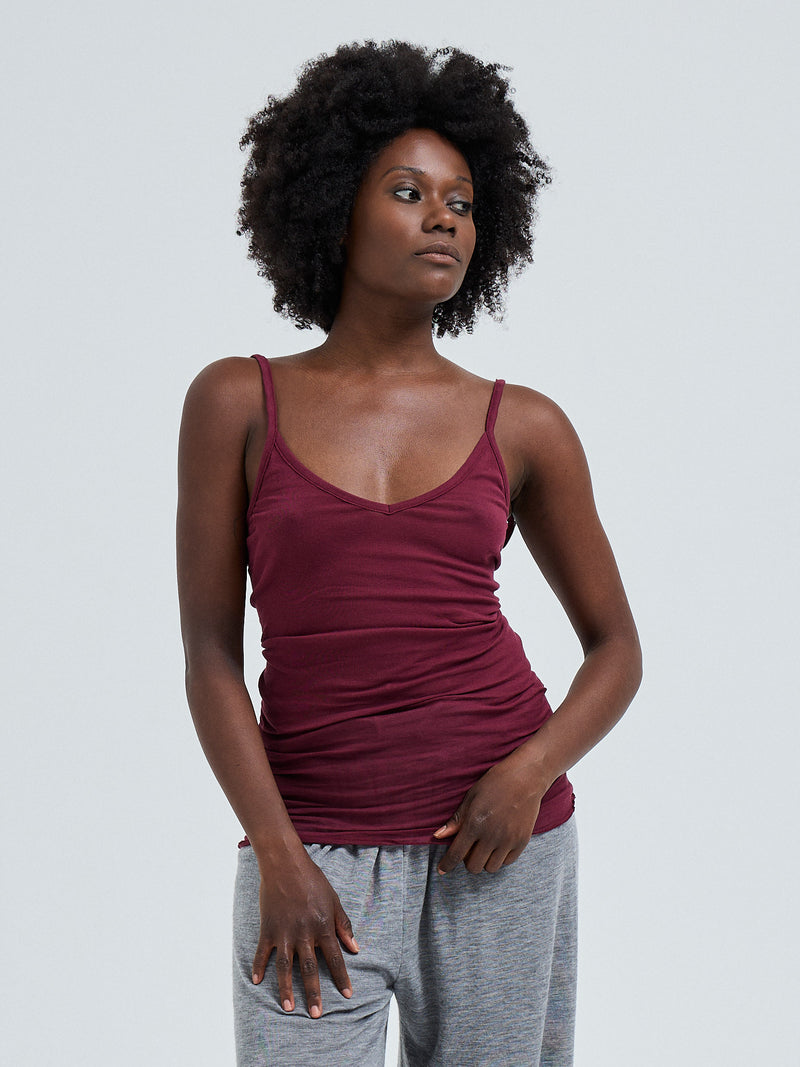 Seamless Basic Cotton Spaghetti | Cotton Strap Top Burgundy