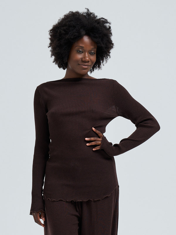 Seamless Basic Elegante | Merino wool L/S T-Shirt Dark Brown