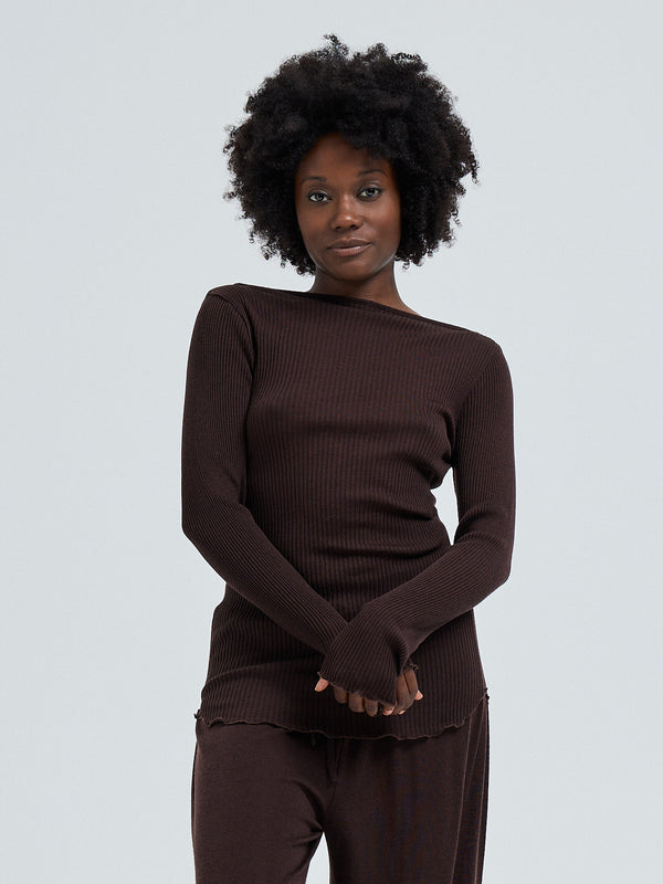 Seamless Basic Elegante | Merino wool L/S T-Shirt Dark Brown
