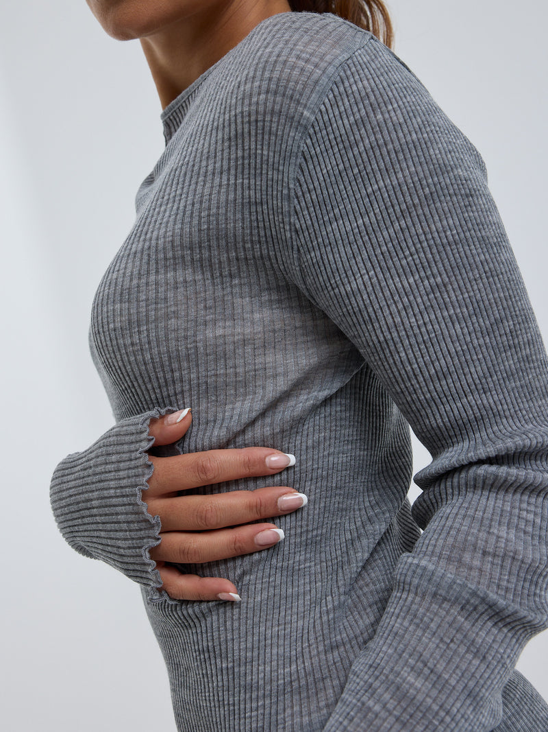 Seamless Basic Elegante | Merino wool L/S T-Shirt Grey Melange