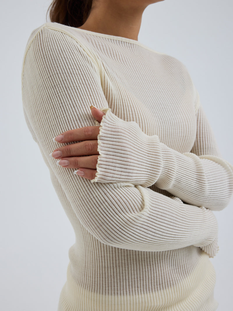 Seamless Basic Elegante | Merino wool L/S T-Shirt Off-White