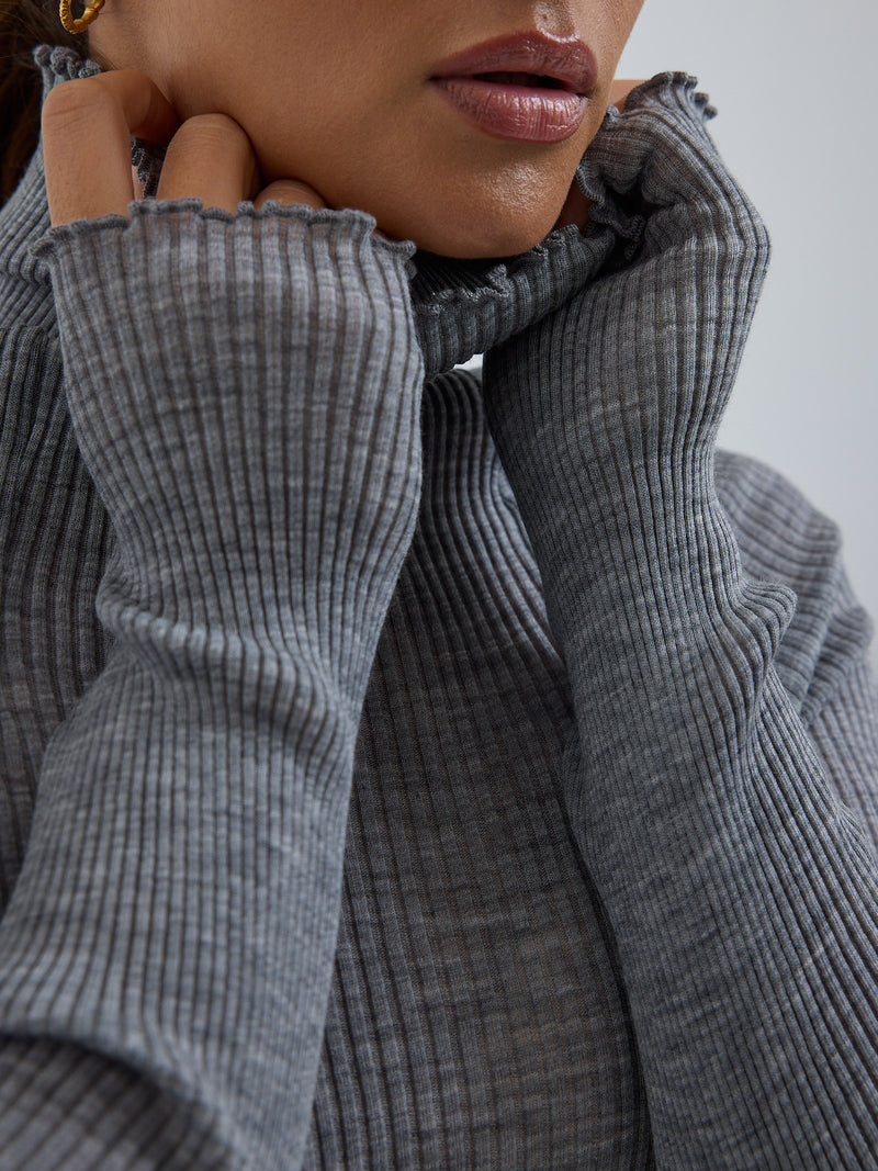 Seamless Basic Fiori | Merino wool L/S T-Shirt Grey Melange