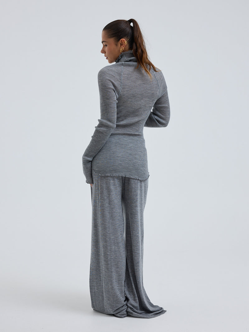 Seamless Basic Fiori | Merino wool L/S T-Shirt Grey Melange
