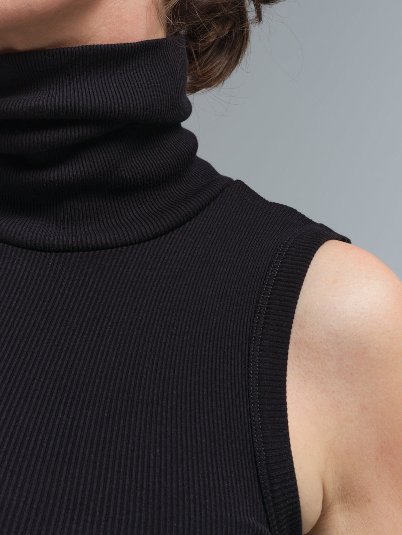 Seamless Basic Fleur | Organic cotton Roll Neck Sleeveless Black