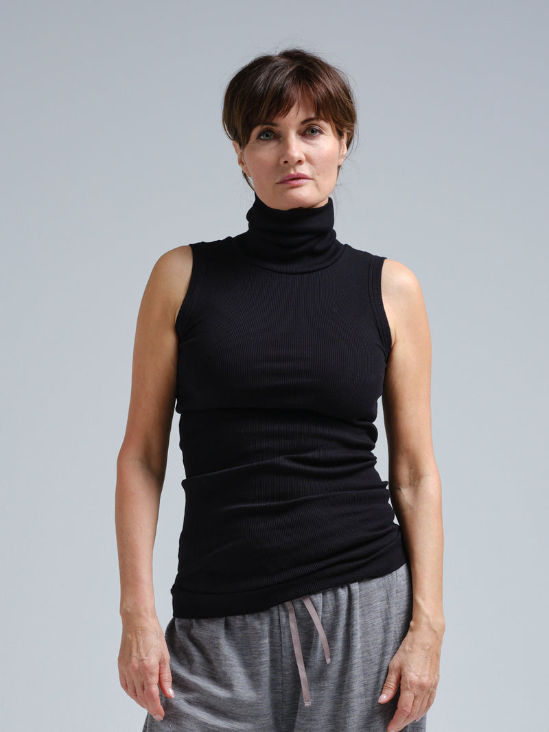 Seamless Basic Fleur | Organic cotton Roll Neck Sleeveless Black