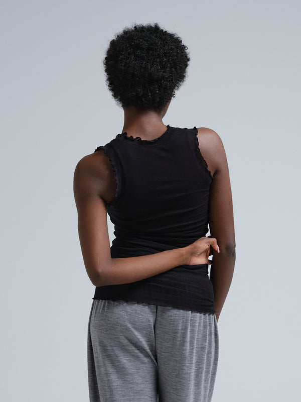 Seamless Basic Flounce | Cotton Tank Top Black