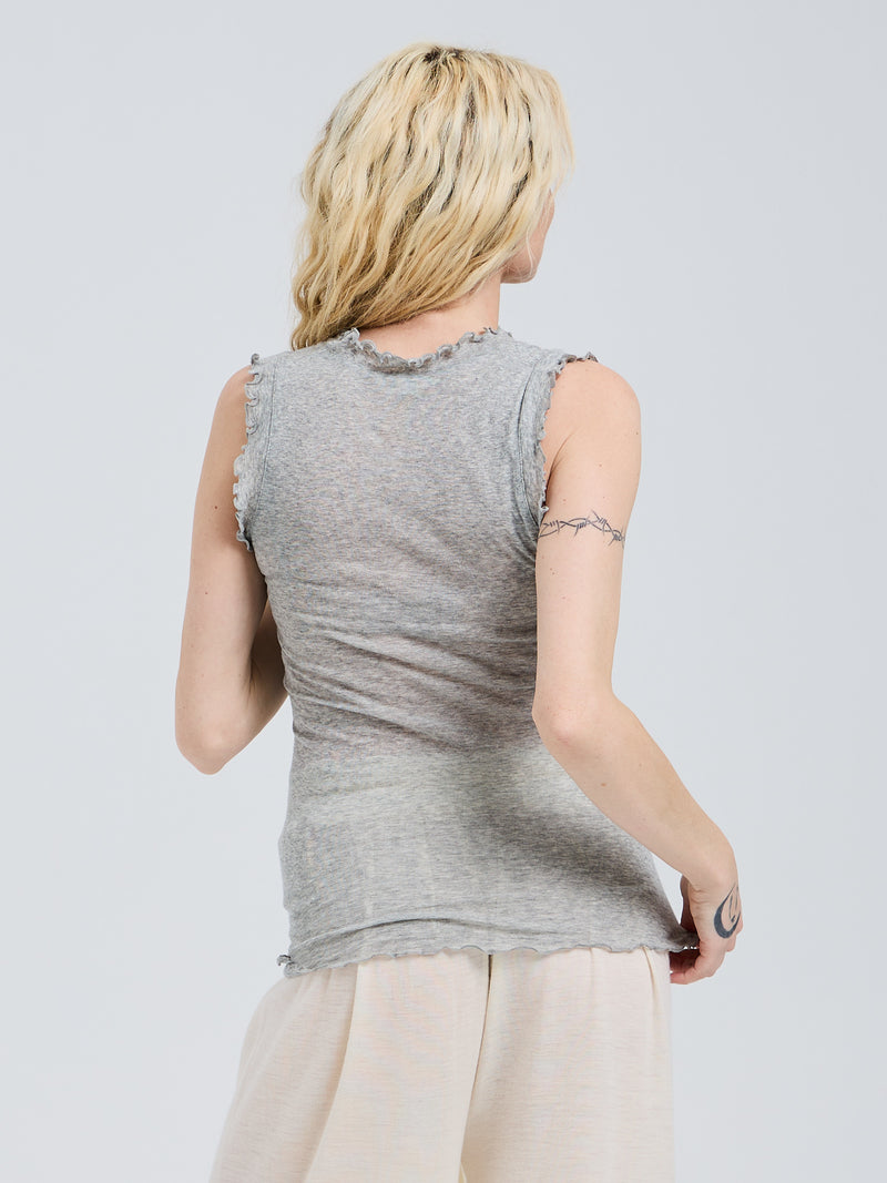 Seamless Basic Flounce | Cotton Tank Top Grey Melange