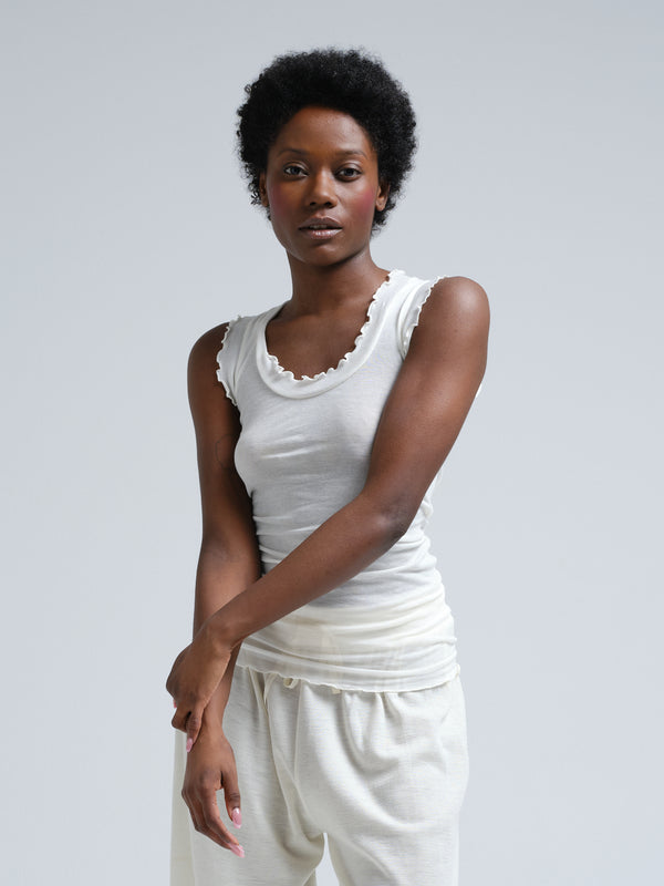 Seamless Basic Flounce | Cotton Tank Top Off-White