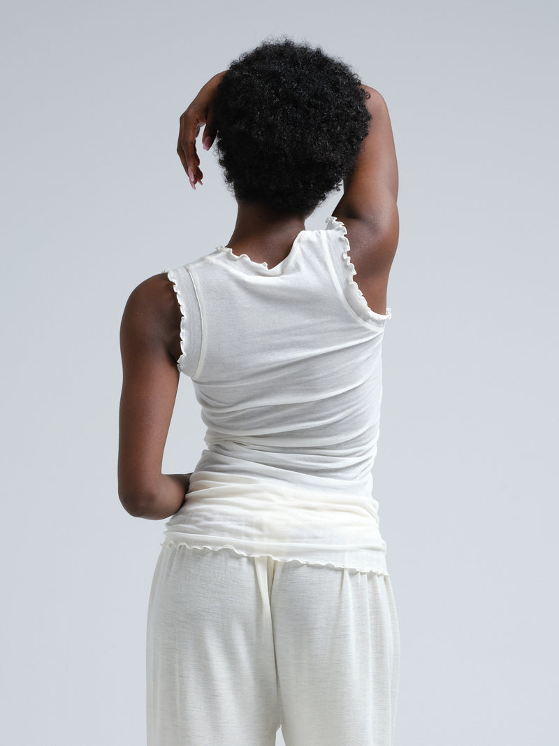 Seamless Basic Flounce | Cotton Tank Top Off-White