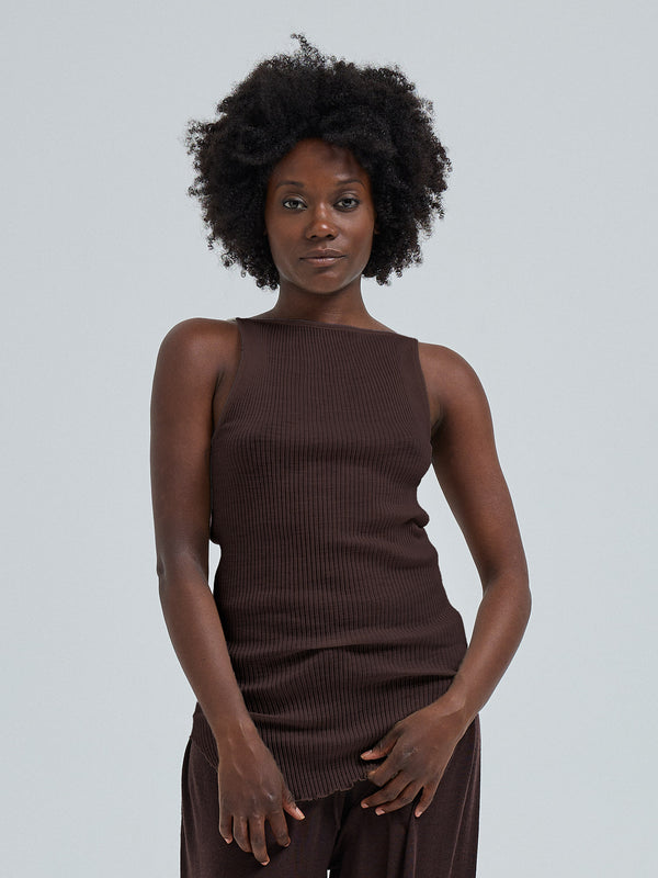 Seamless Basic Fresco | Merino wool Strap Top Dark Brown