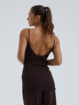 Seamless Basic Fresco | Merino wool Strap Top Dark Brown