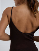 Seamless Basic Fresco | Merino wool Strap Top Dark Brown