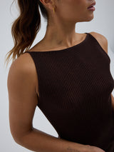 Seamless Basic Fresco | Merino wool Strap Top Dark Brown